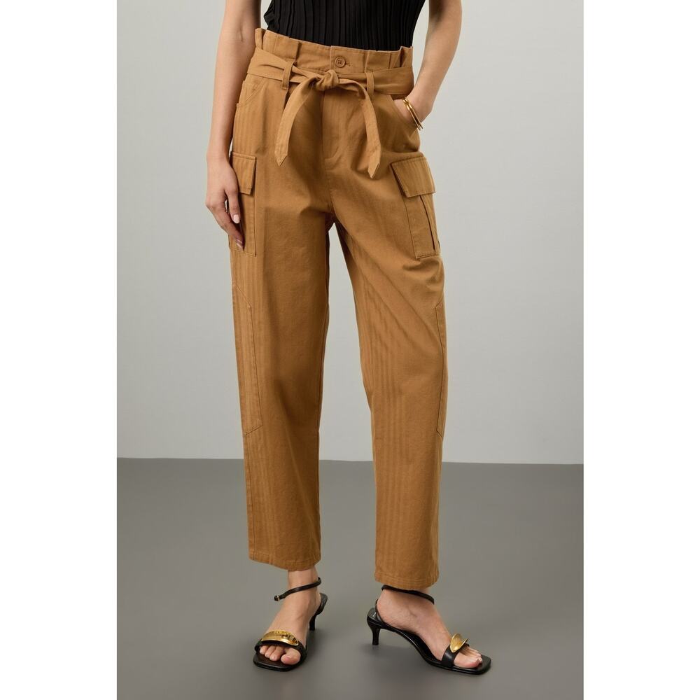 Marissa Webb Cargo Trousers 8 Tan Paperbag Tie Waist Utility Cropped Pants